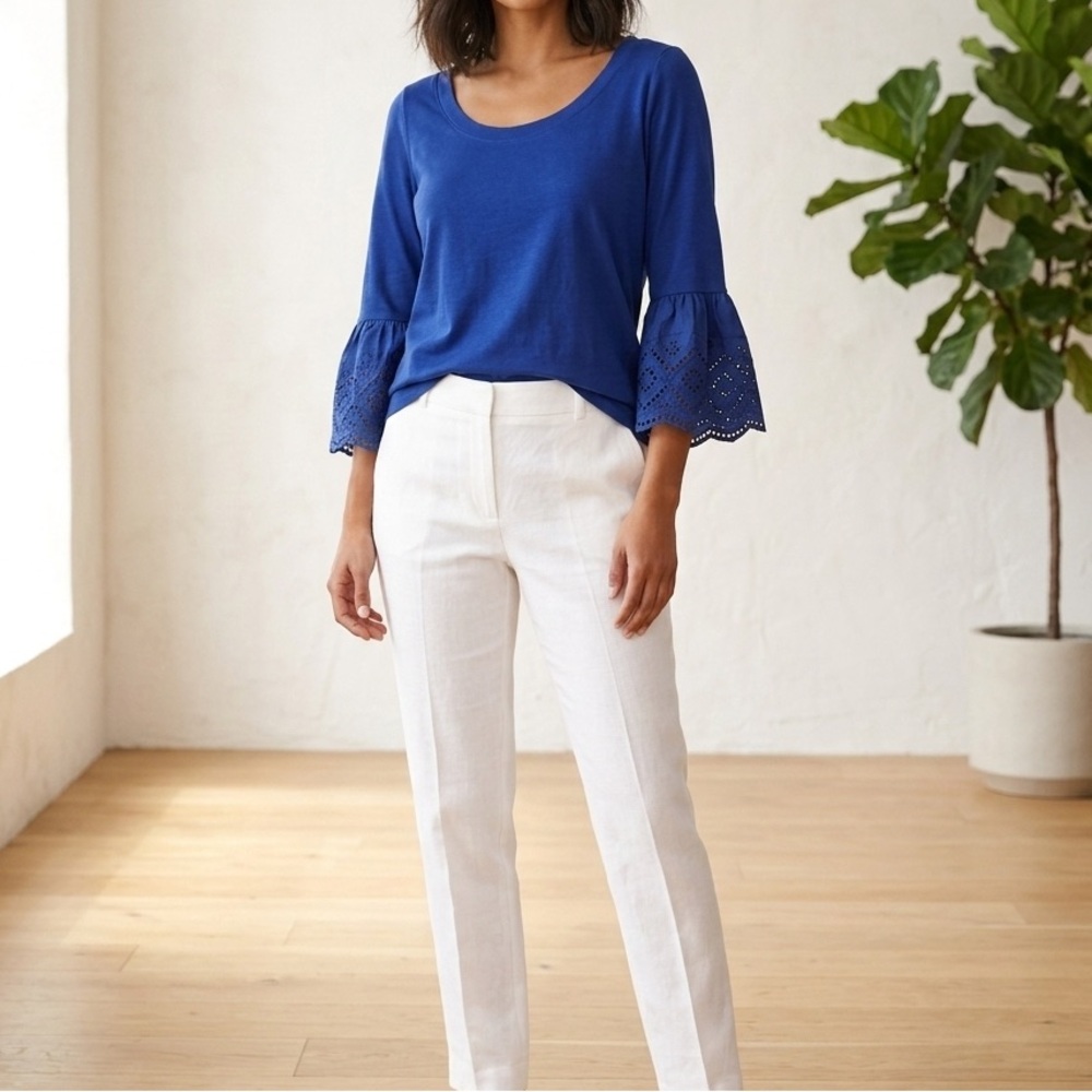 Knit Top With Eyelet Ruffle Sleeves